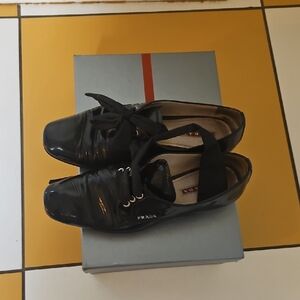 Prada Glossy Black Lace-Up Shoes
